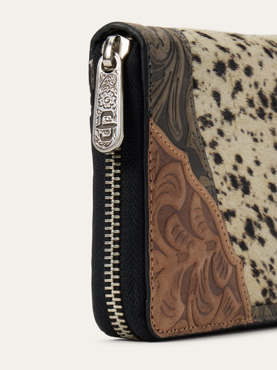 Hair-On-Hide Tooled Zip Wallet