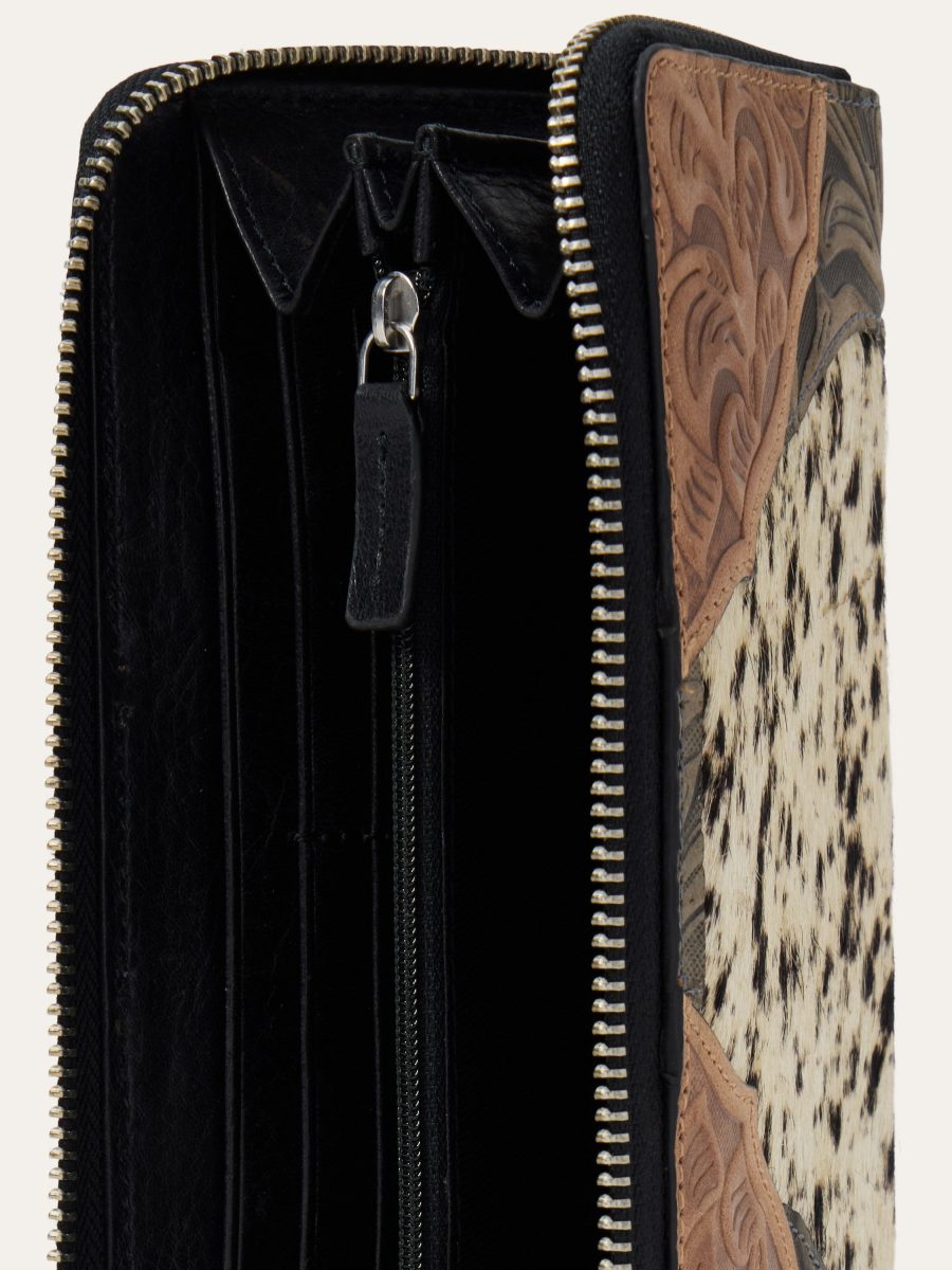 Hair-On-Hide Tooled Zip Wallet