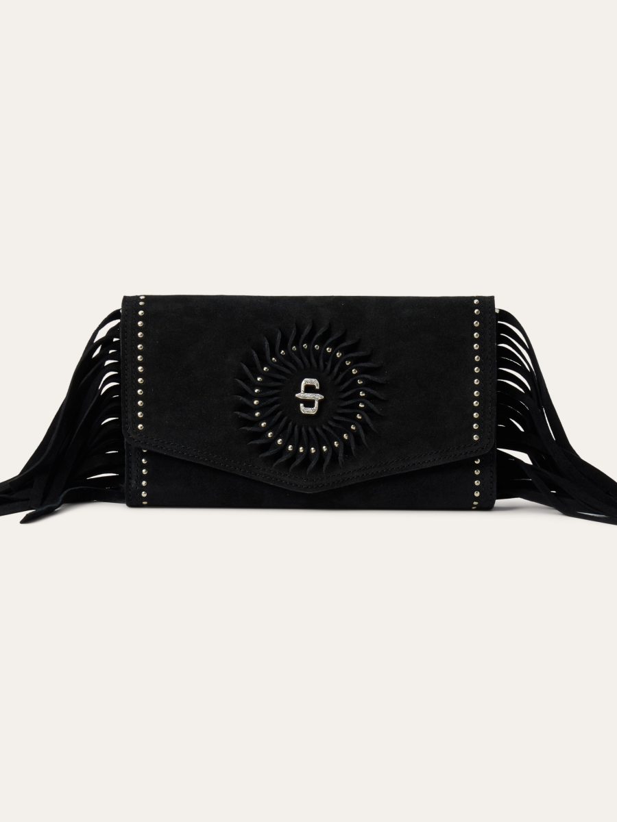 Spiral Suede Fringed Clutch