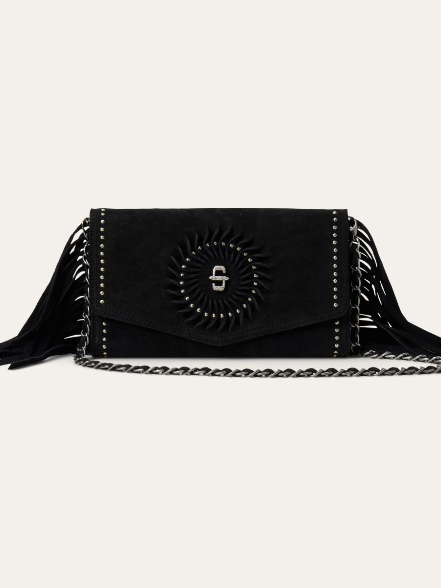 Spiral Suede Fringed Clutch