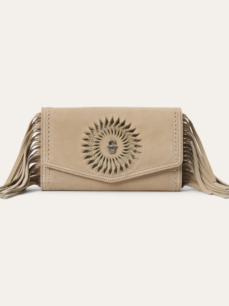 Spiral Suede Fringed Clutch