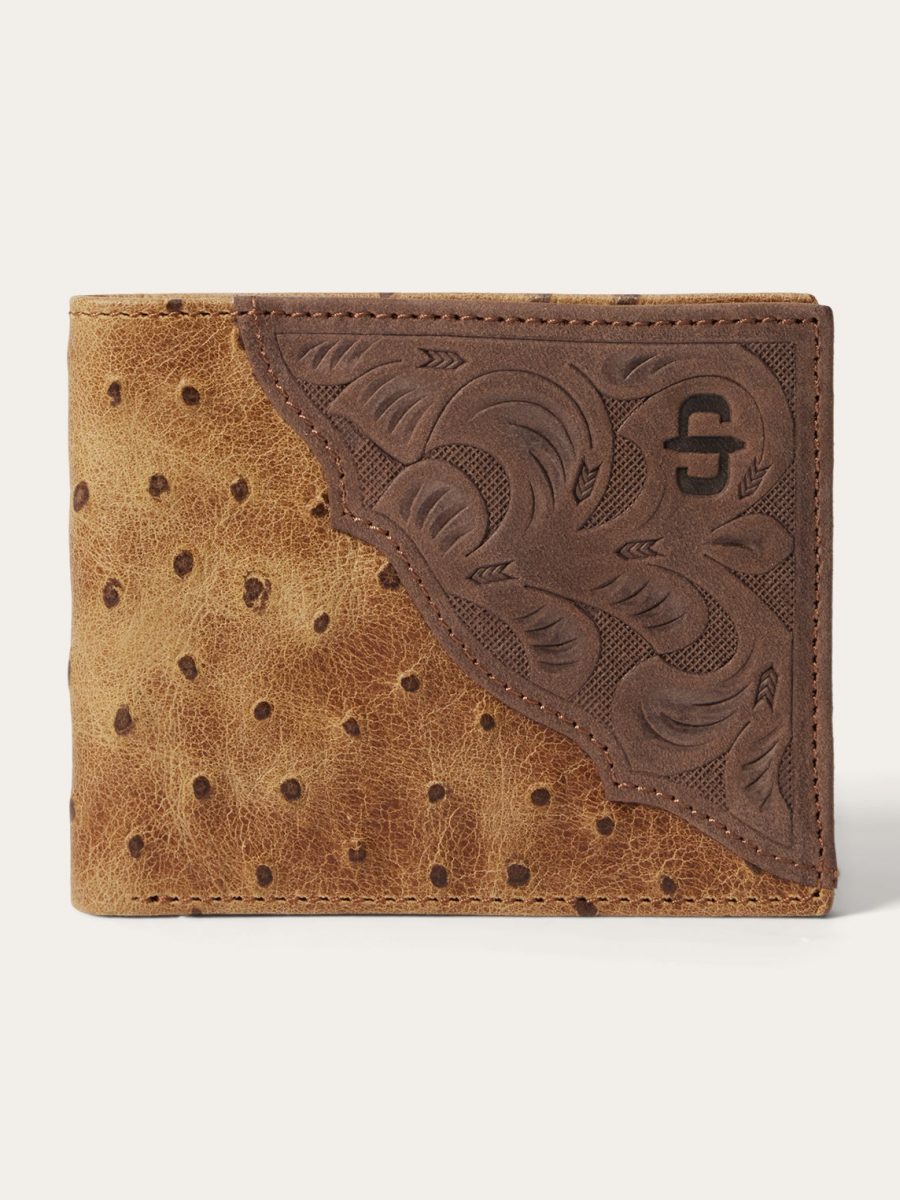 Tooled Embossed Ostrich Bi-Fold Wallet