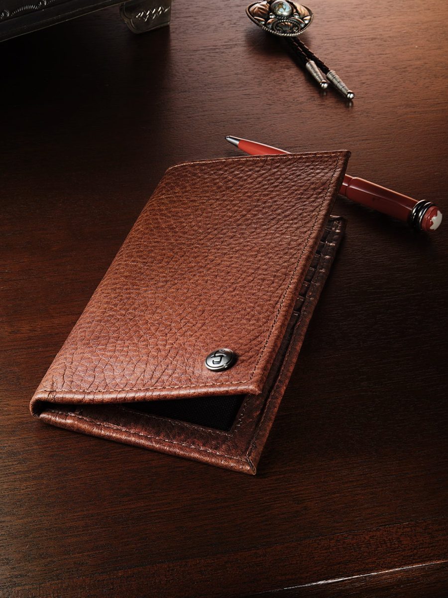 Bison Leather Stetson Rivet Checkbook Wallet