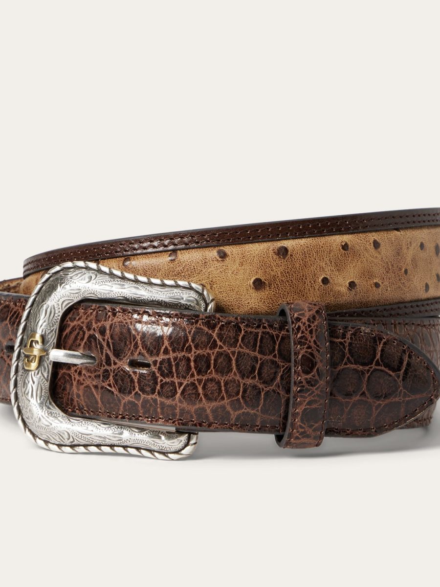 Ostrich Print Croco Embossed Western Tabs Belt