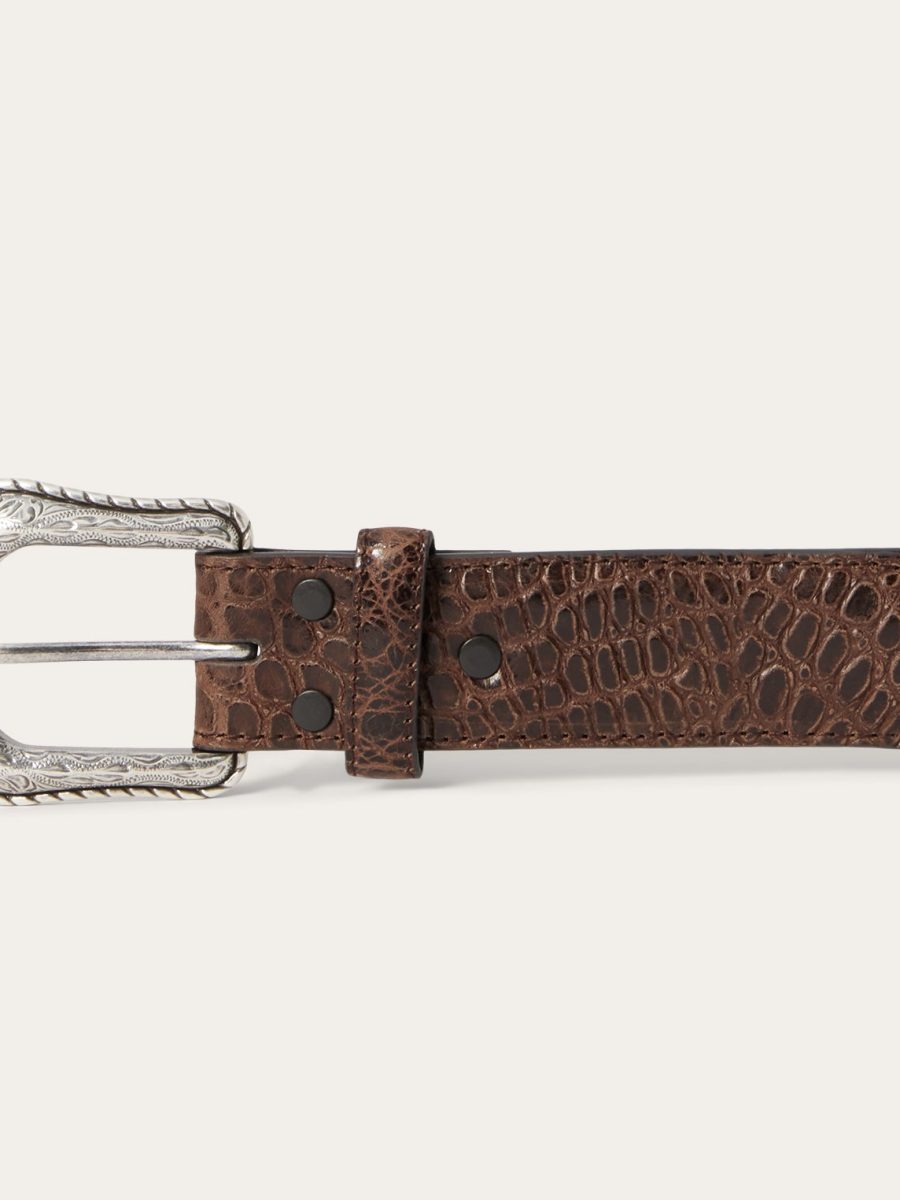 Ostrich Print Croco Embossed Western Tabs Belt
