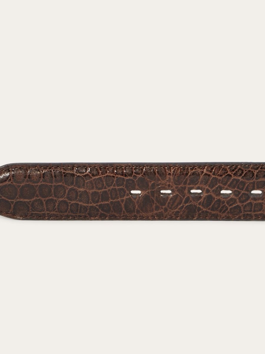 Ostrich Print Croco Embossed Western Tabs Belt