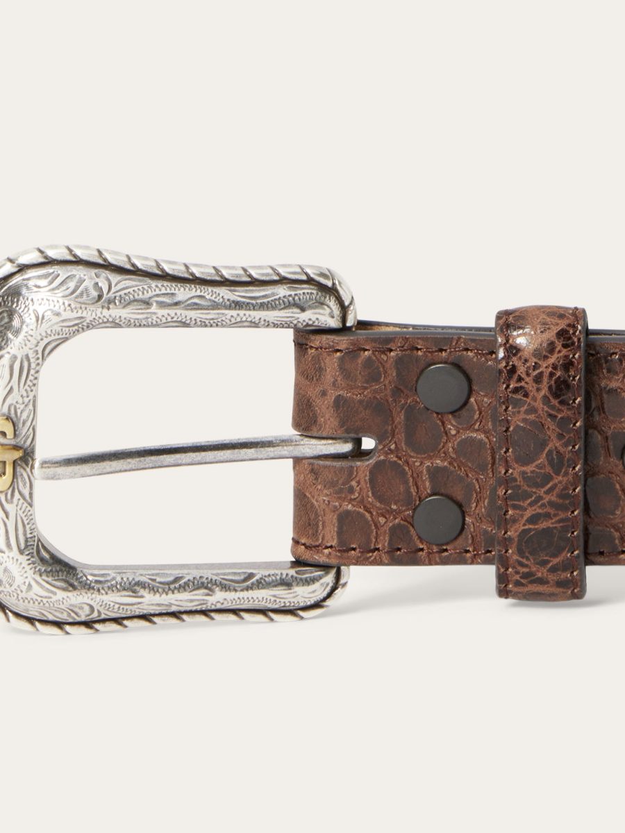 Ostrich Print Croco Embossed Western Tabs Belt