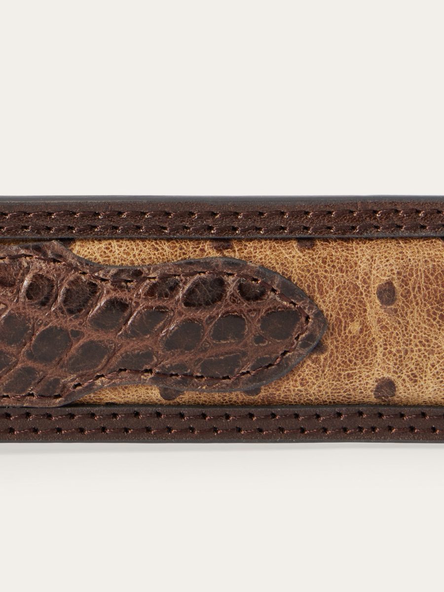 Ostrich Print Croco Embossed Western Tabs Belt