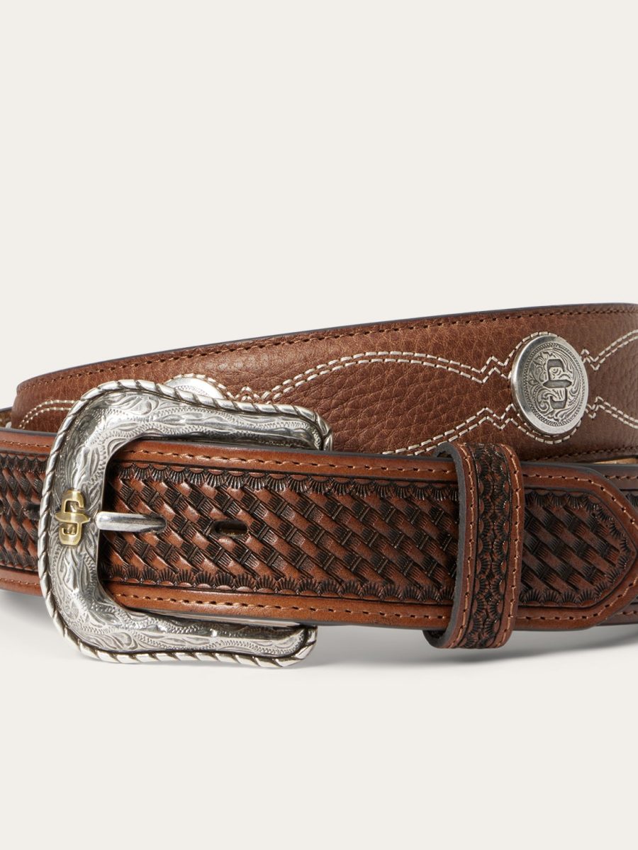 Pebble Leather Basket Weave Tabs Belt