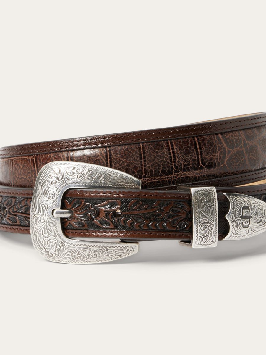 Croco Print Tooled Tapered Belt