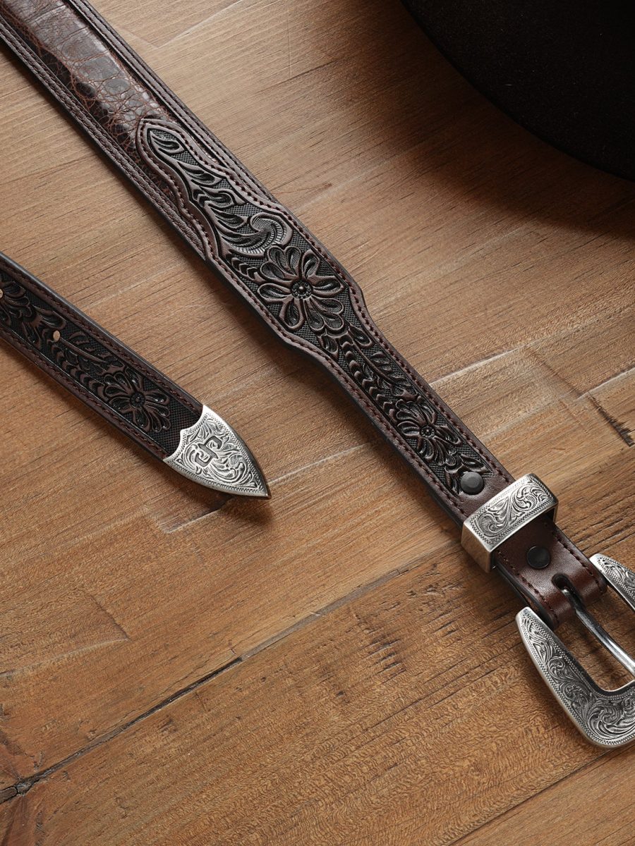 Croco Print Tooled Tapered Belt