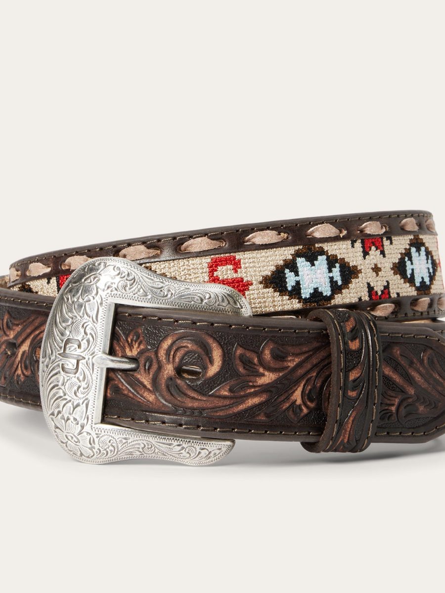 Embroidered Tooled Tab Belt