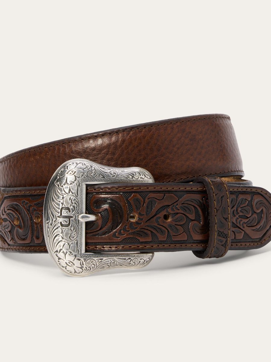 Bison Leather Tooled Tab Belt