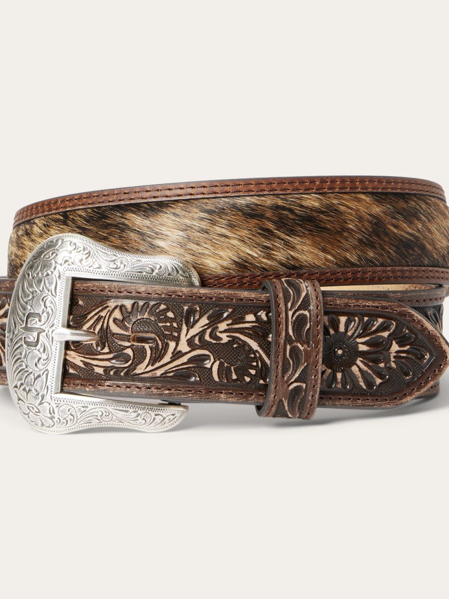 Hair-on-Hide Tooled Tab Belt