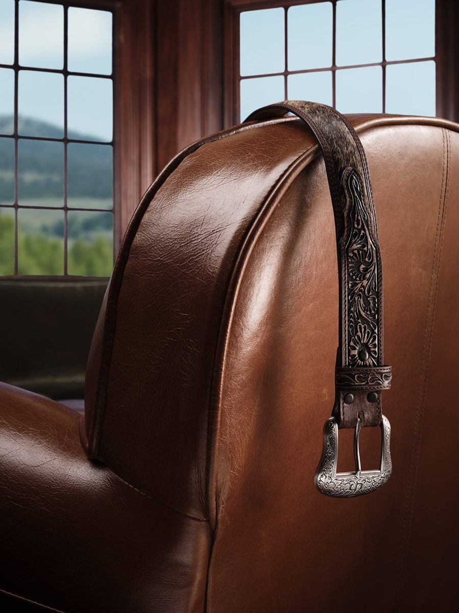 Hair-on-Hide Tooled Tab Belt