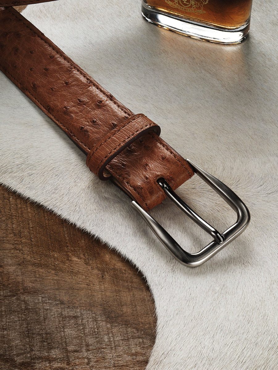 Ostrich Western Tab Belt - 1 1/4" Width