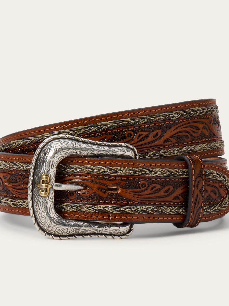 Tooled Horse Hair Braided Edge Belt