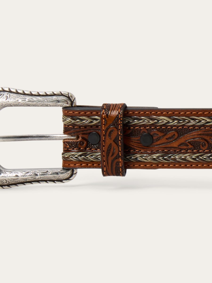 Tooled Horse Hair Braided Edge Belt
