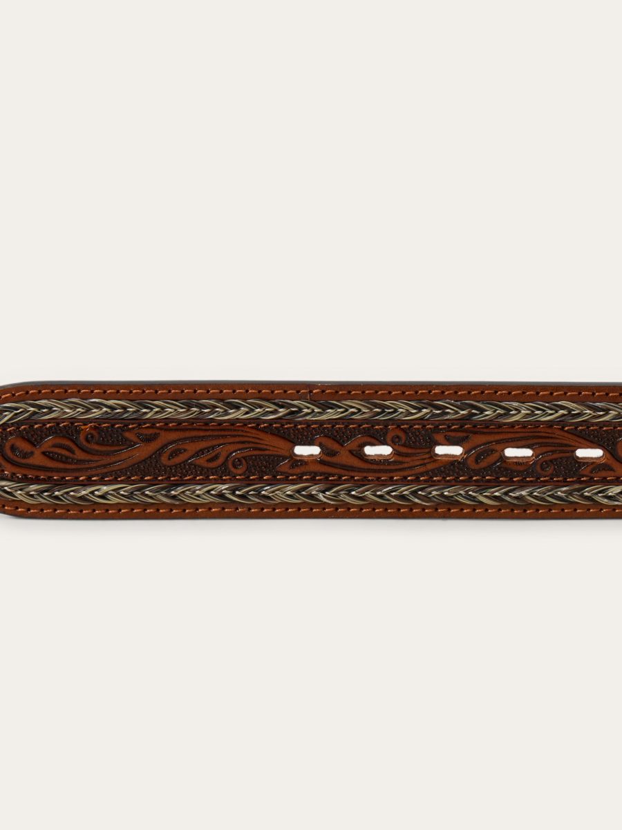 Tooled Horse Hair Braided Edge Belt