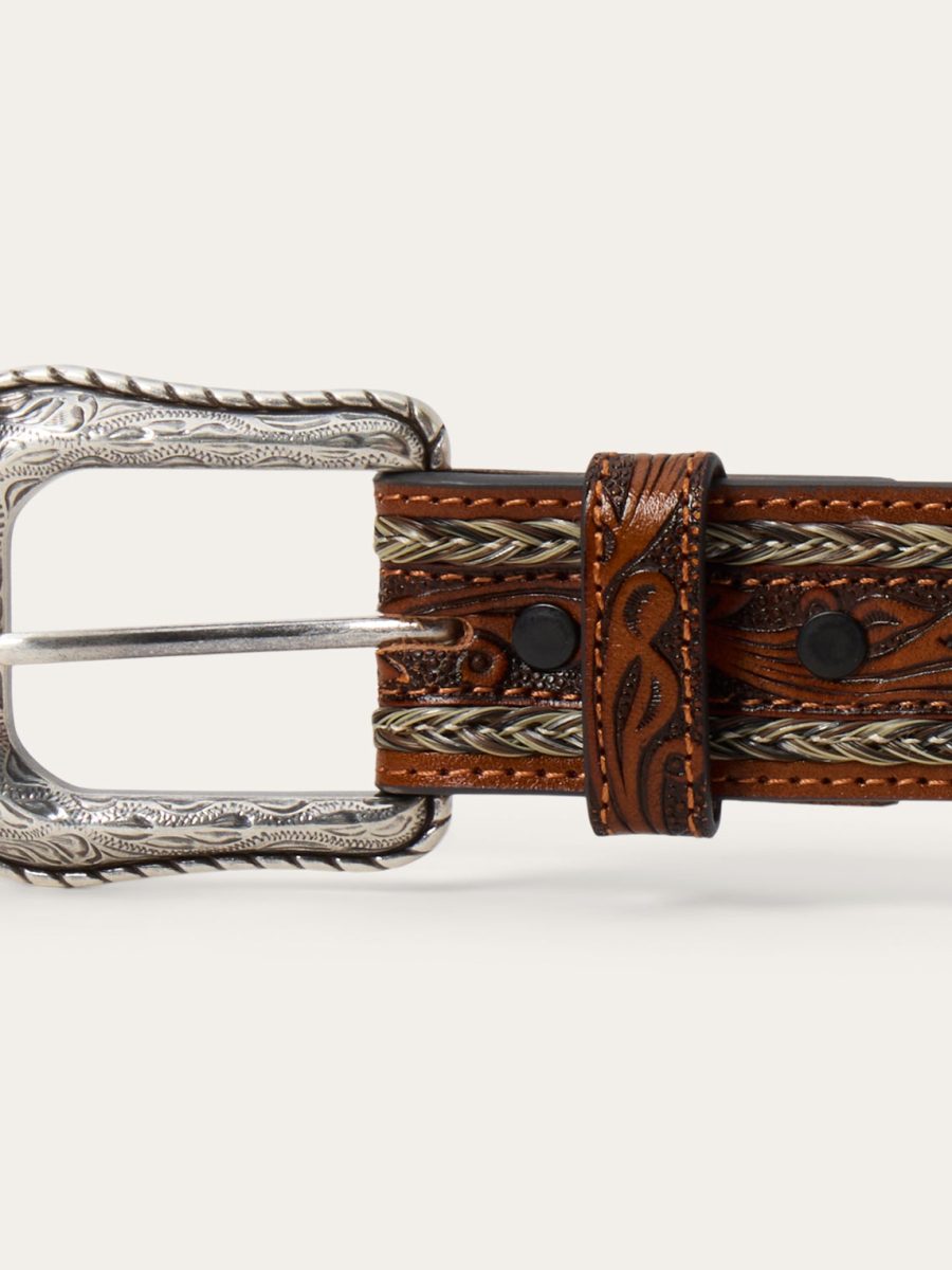 Tooled Horse Hair Braided Edge Belt