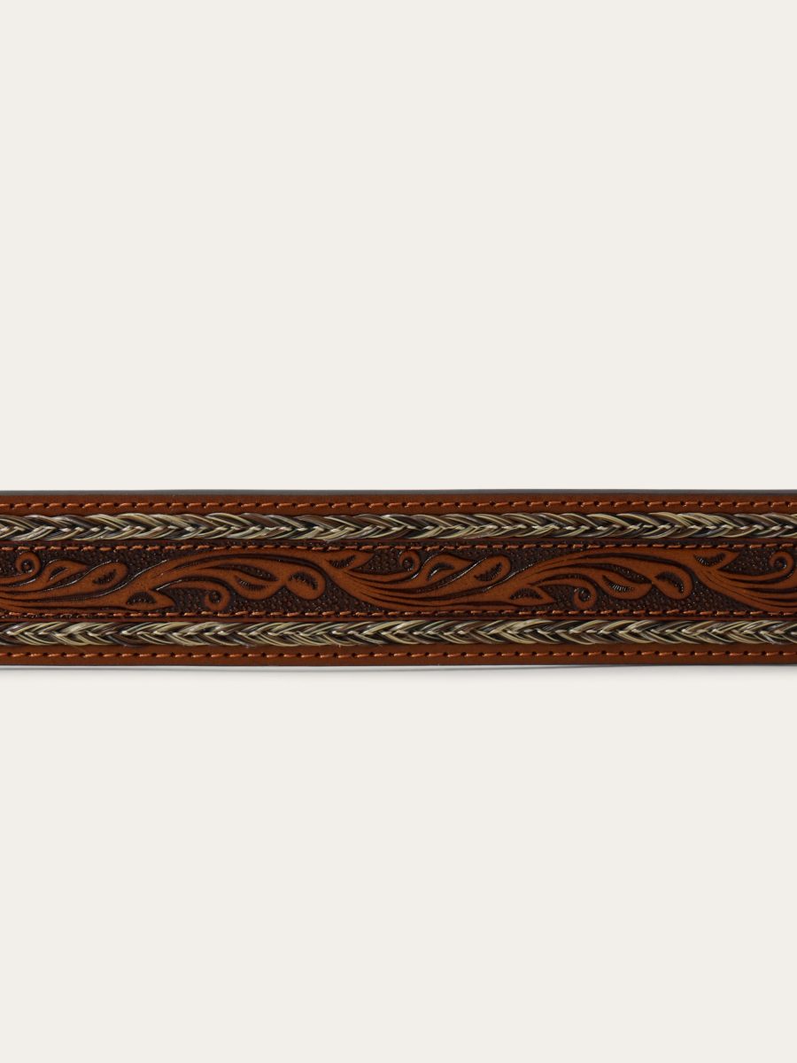 Tooled Horse Hair Braided Edge Belt