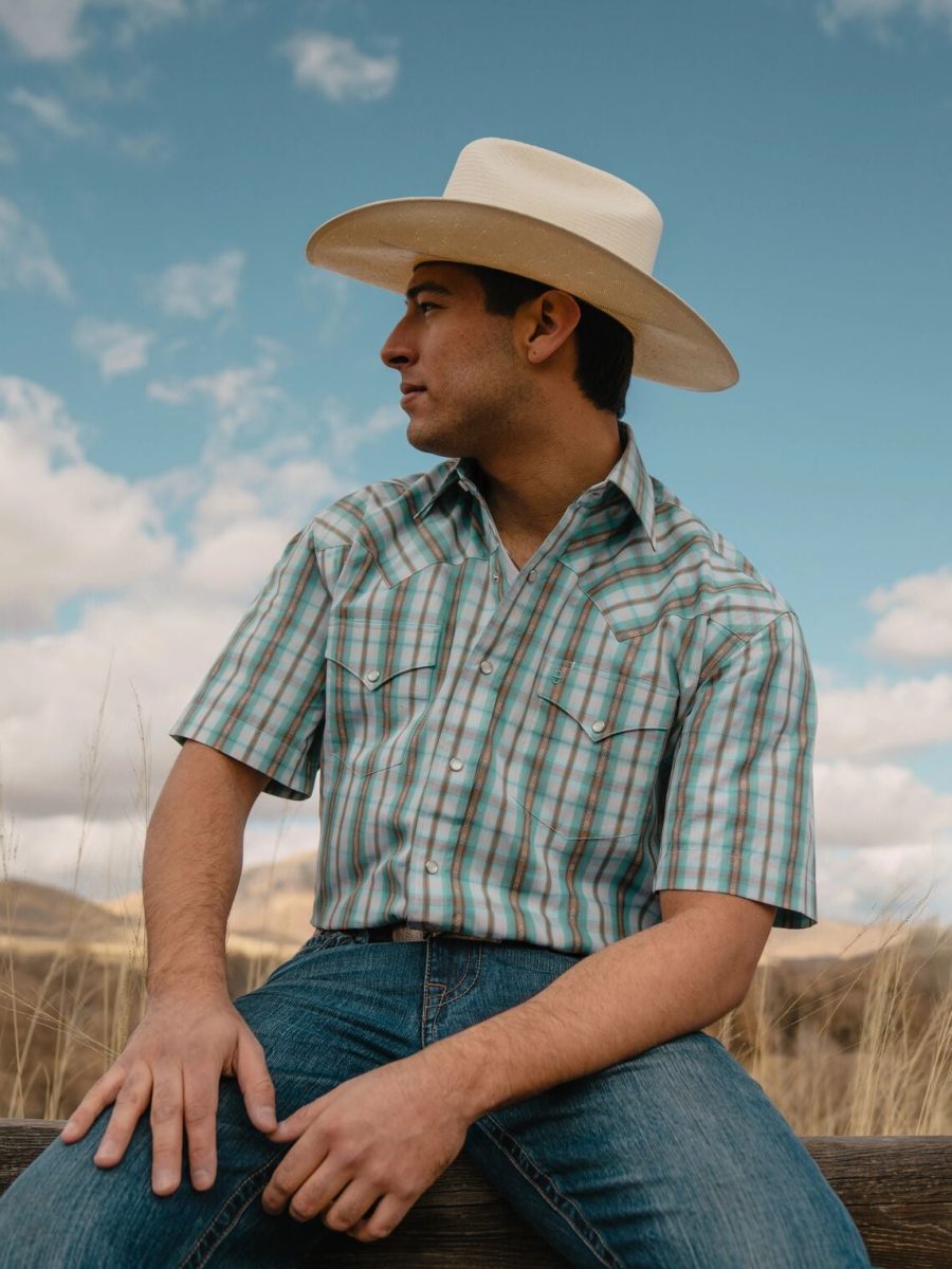 Turquoise Plaid Short-Sleeve Western Shirt