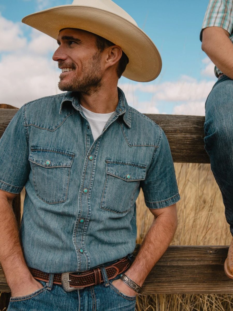 Turquoise Snap Short Sleeve Denim Shirt