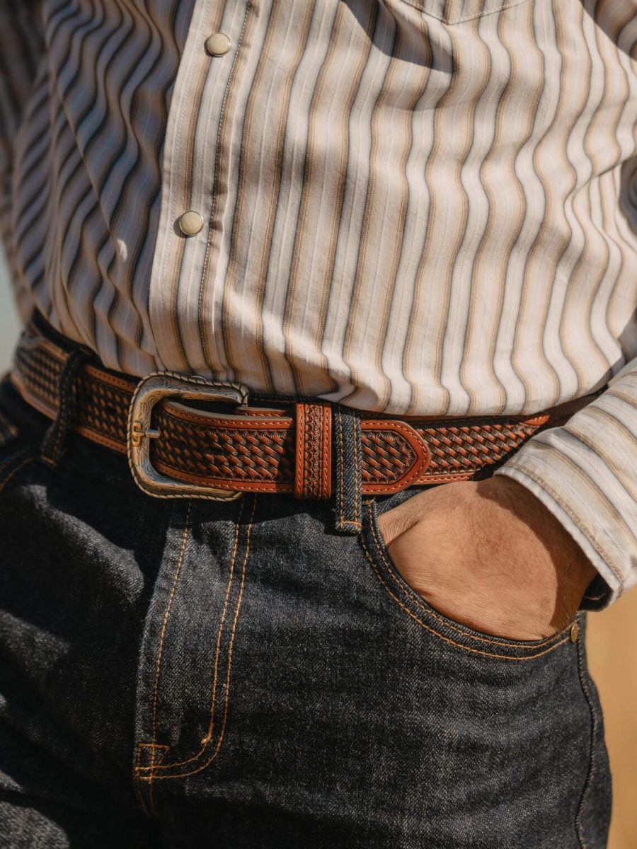 Pebble Leather Basket Weave Tabs Belt