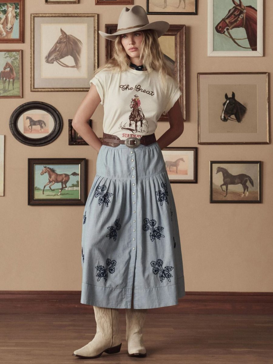 Stetson & THE GREAT. The Chambray Embroidered Highland Skirt