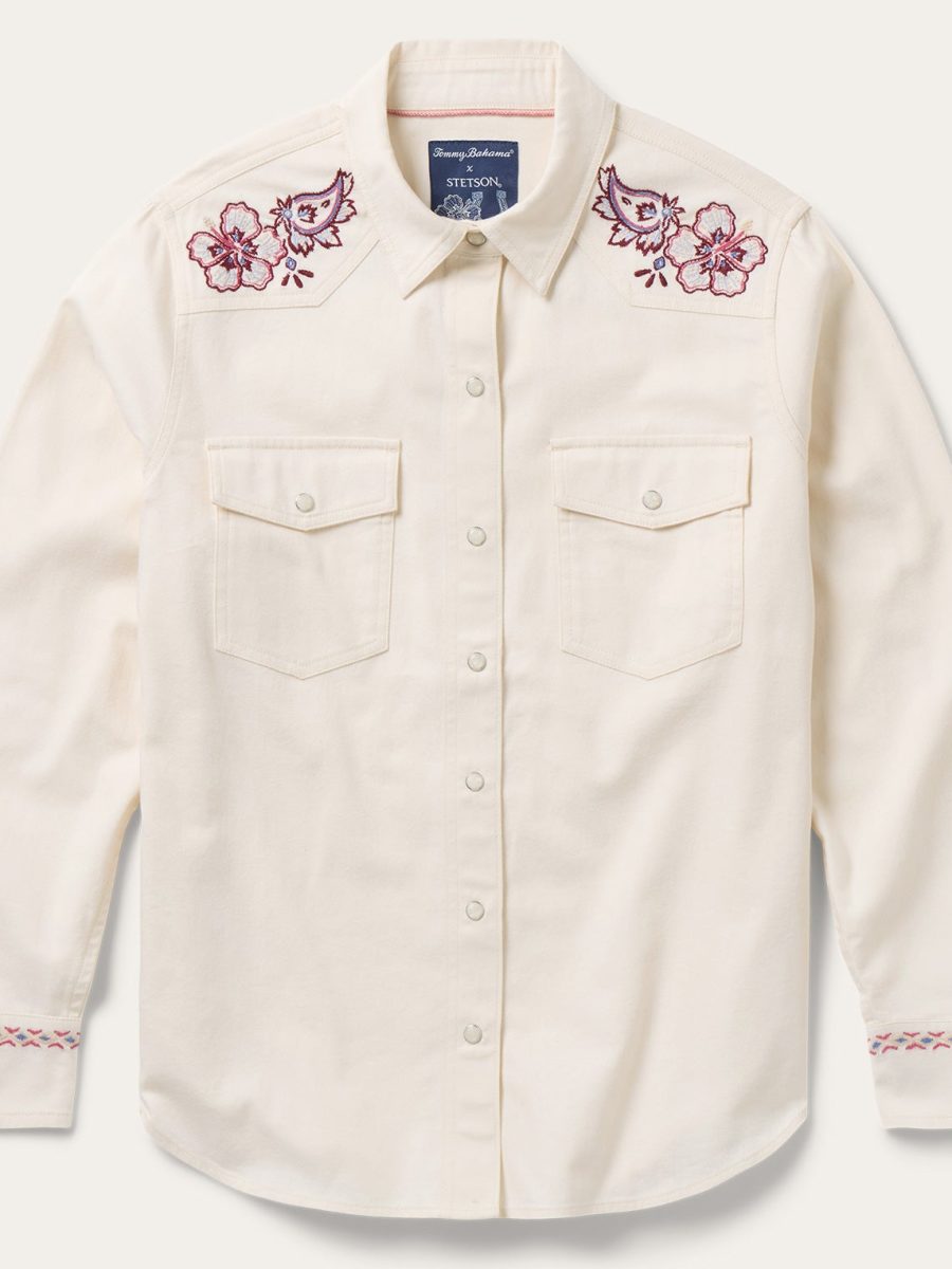 Tommy Bahama x Stetson Bandana Bay Embroidered Ecru Shirt